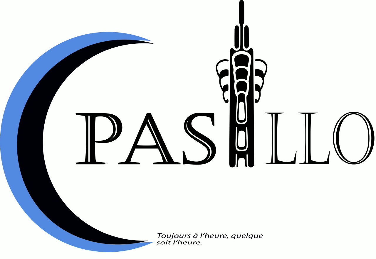 Logo officiel PASILLO : croissant bleu, silhouette de la tour et signature Toujours à l’heure, quelle que soit l’heure